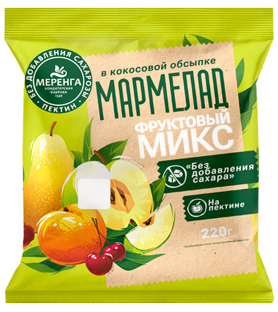  Меренга Мармелад без сахара в кокосовой обсыпке Фруктовый микс, 220г   в Ишимбае