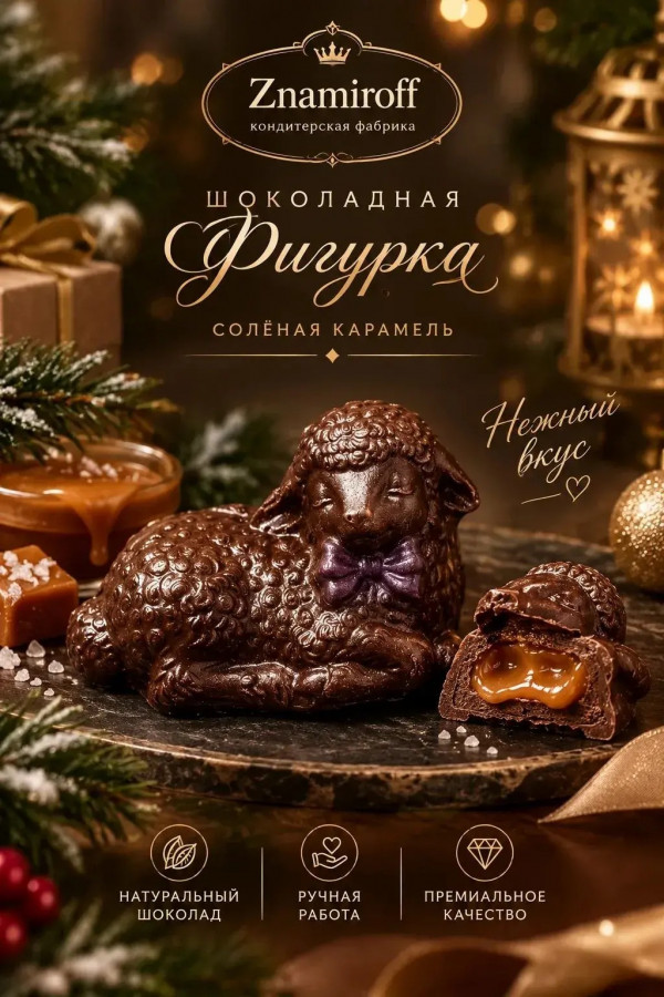 №1 Шоколад фигурный "Овечка спящая" молочный шоколад с начинкой солёная карамель(блок 5шт по 70г) в Ишимбае